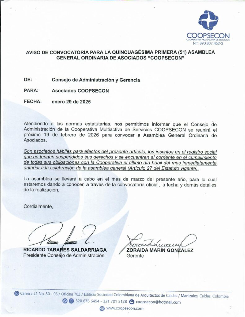 Convocatoria Asamblea Quincuagésima Primera